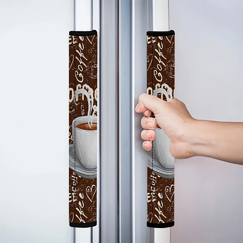 TEMU 2pcs Coffee Cup Refrigerator Handle Covers, Vintage Style, Polyester Kitchen Appliance Decor-non-slip, Anti-static, Fingerprint Resistant,