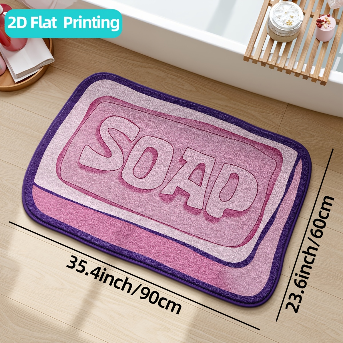 TEMU Bathroom Rug Bath Mat Set, Printing Soap Modeling Bathroom Rug Mat Set, Non Slip Absorbent And Soft Bath Floor Mat Machine Washable For Bathtub