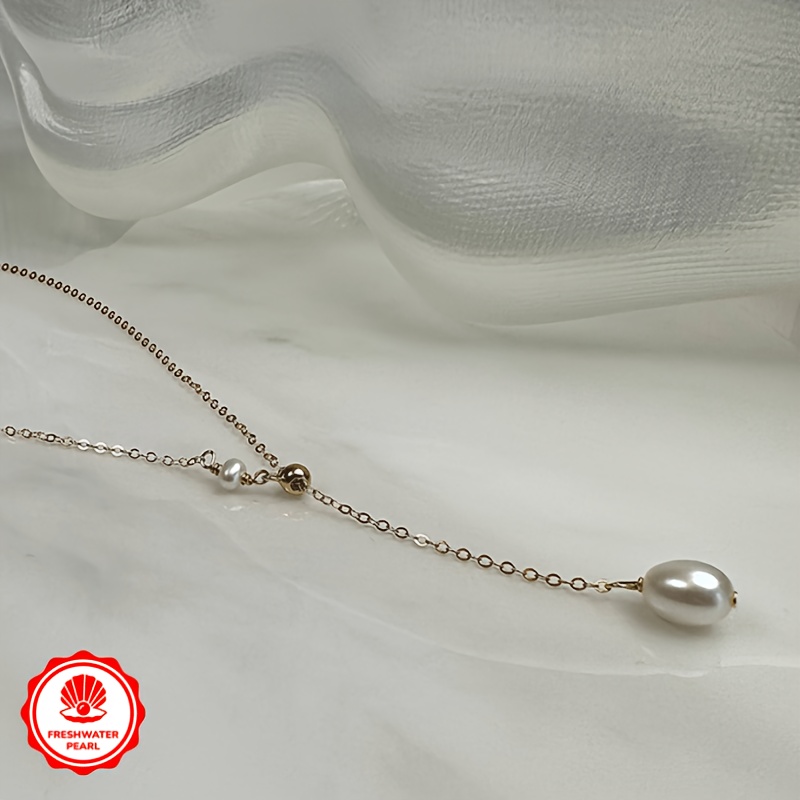 Elegant Freshwater Pearl Y Drop Choker Necklace, Adjustable Chain