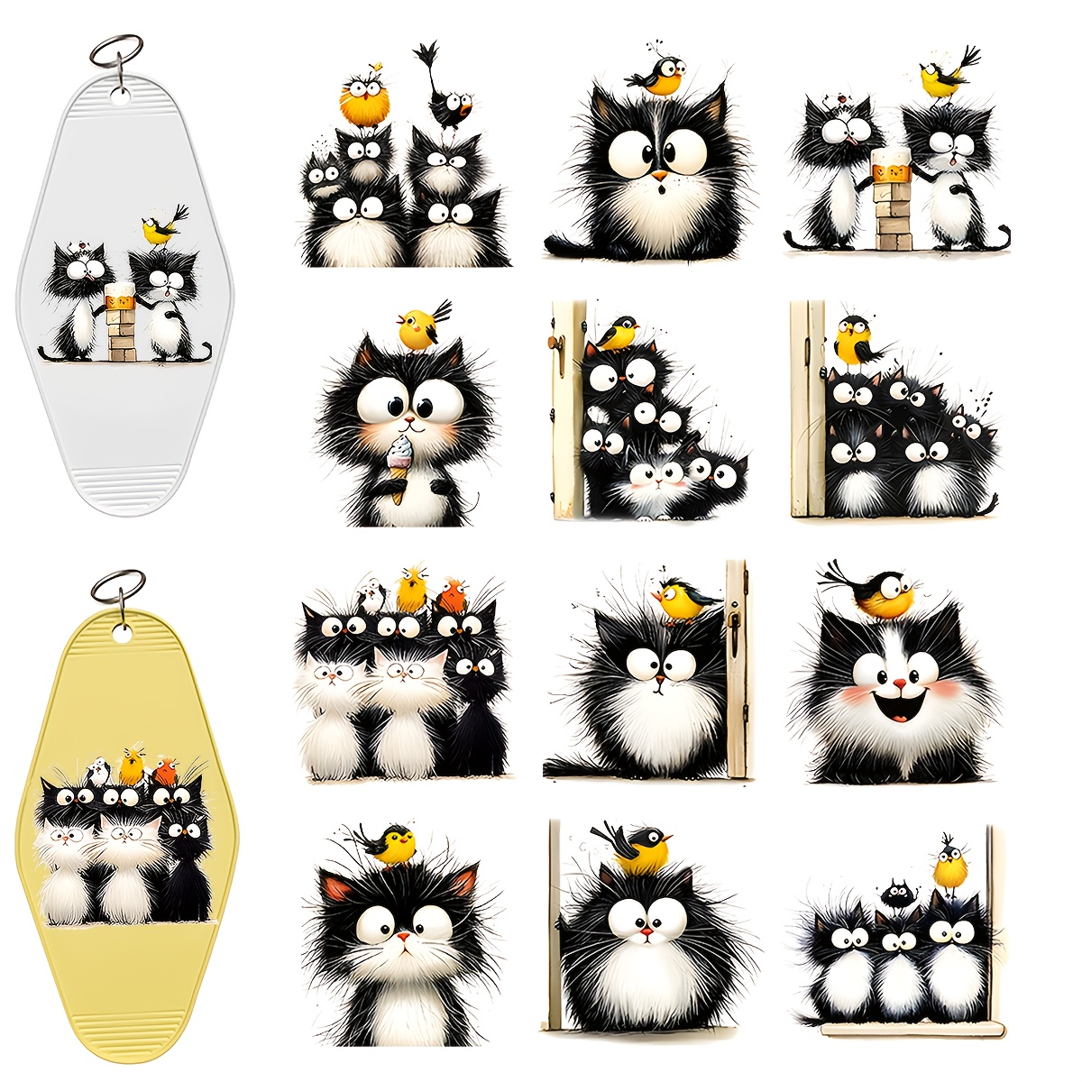 TEMU 72 pièces de papier transfert amusant à thème chat - UV DTF et imperméables avec attrape- floraux, pour DIY artisanat & accessoires | Charmes en