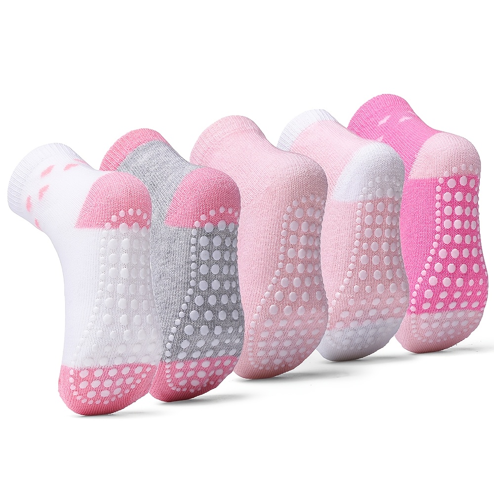 5pairs Baby Girls Non-slip Toddler Socks Heart Print Socks