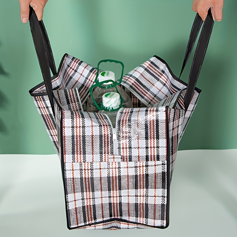 Bolsa Jumbo de plástico portátil con cremallera, bolsa de almacenamiento de  compras grande y fuerte, con