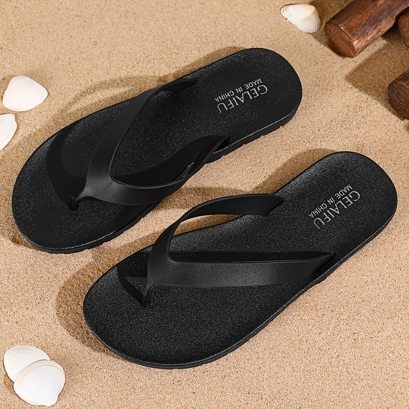 Comfort Slippers Mens Thick Rubber Sole Flip Flops *'s Black Flip