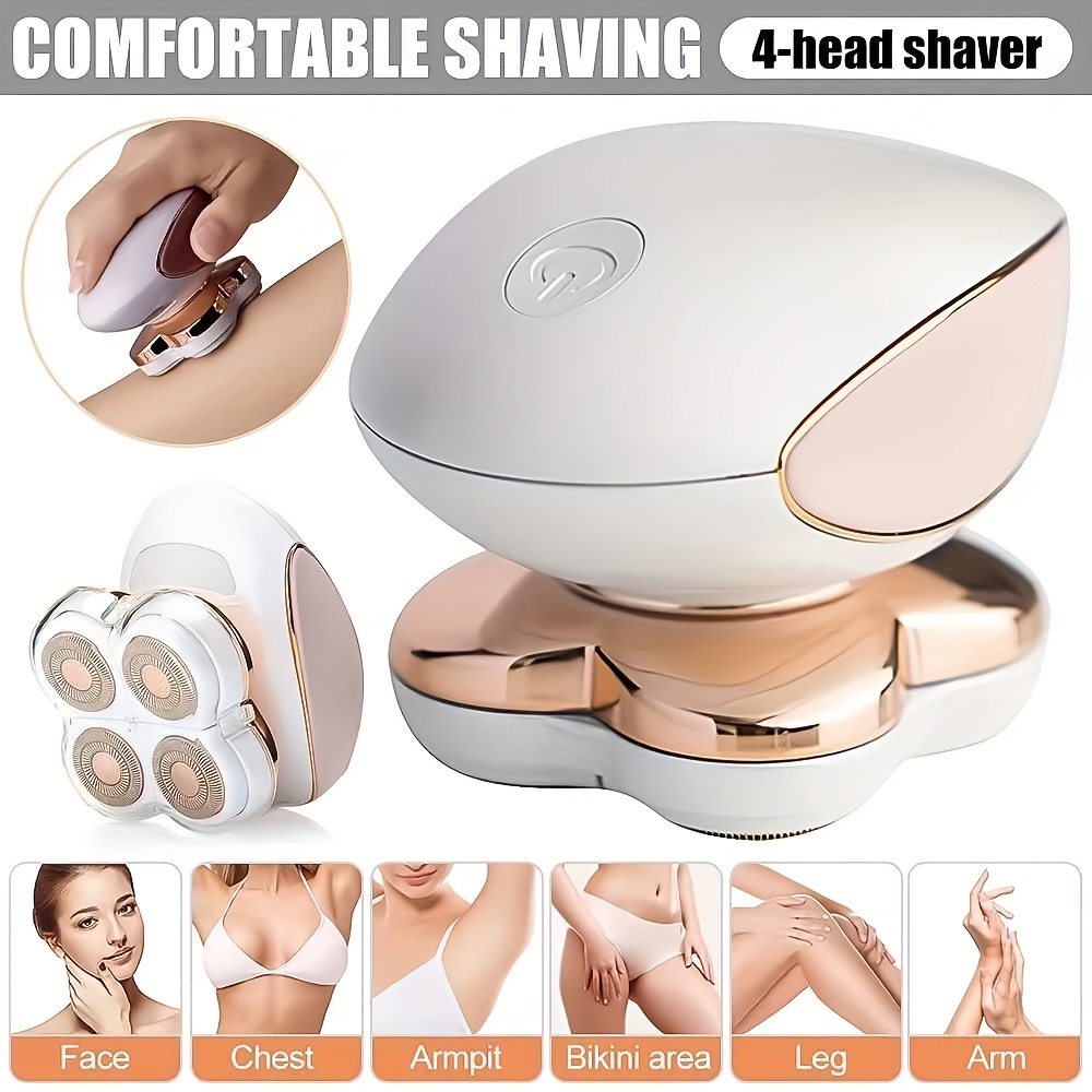 4-Head 360° Rotating Electric Shaver and Hair Clipper - USB Rechargeable Full Body Shaver with 4 Blades, Suitable for Women, Face, Chest, Underarms, Bikini, Legs, Arms - Wet/Dry Use, Travel-Friendly Design, Hair Removal Tool, Elegant Trimming Tool