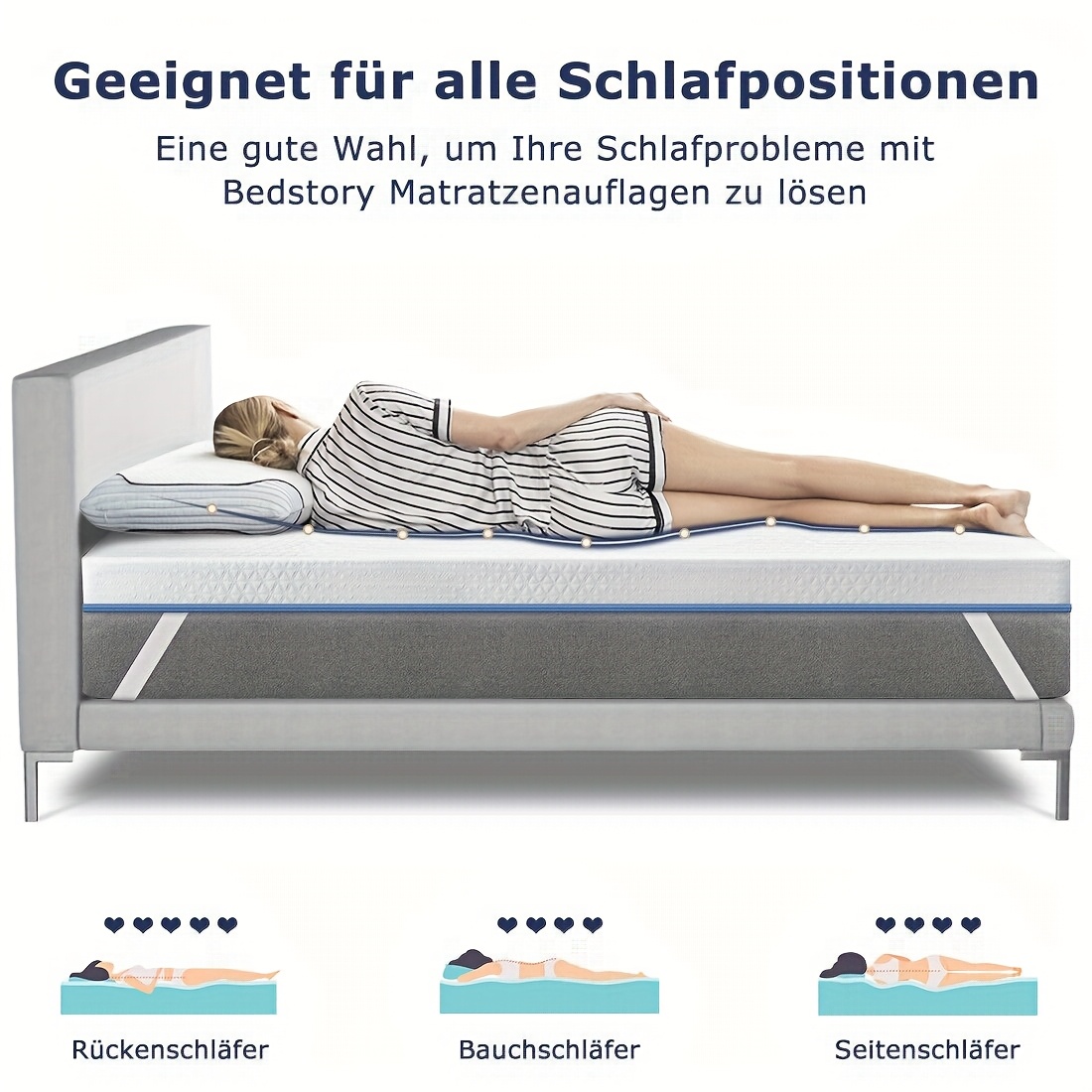 E-shop BedStory Matratzenauflage 90x200cm 140x200cm 160x200cm 180x200cm, 7,5cm, Zwei Härtegrade, H2&H3 Mittelharte Kalt-Schaum Auflage mit abnehmbarem