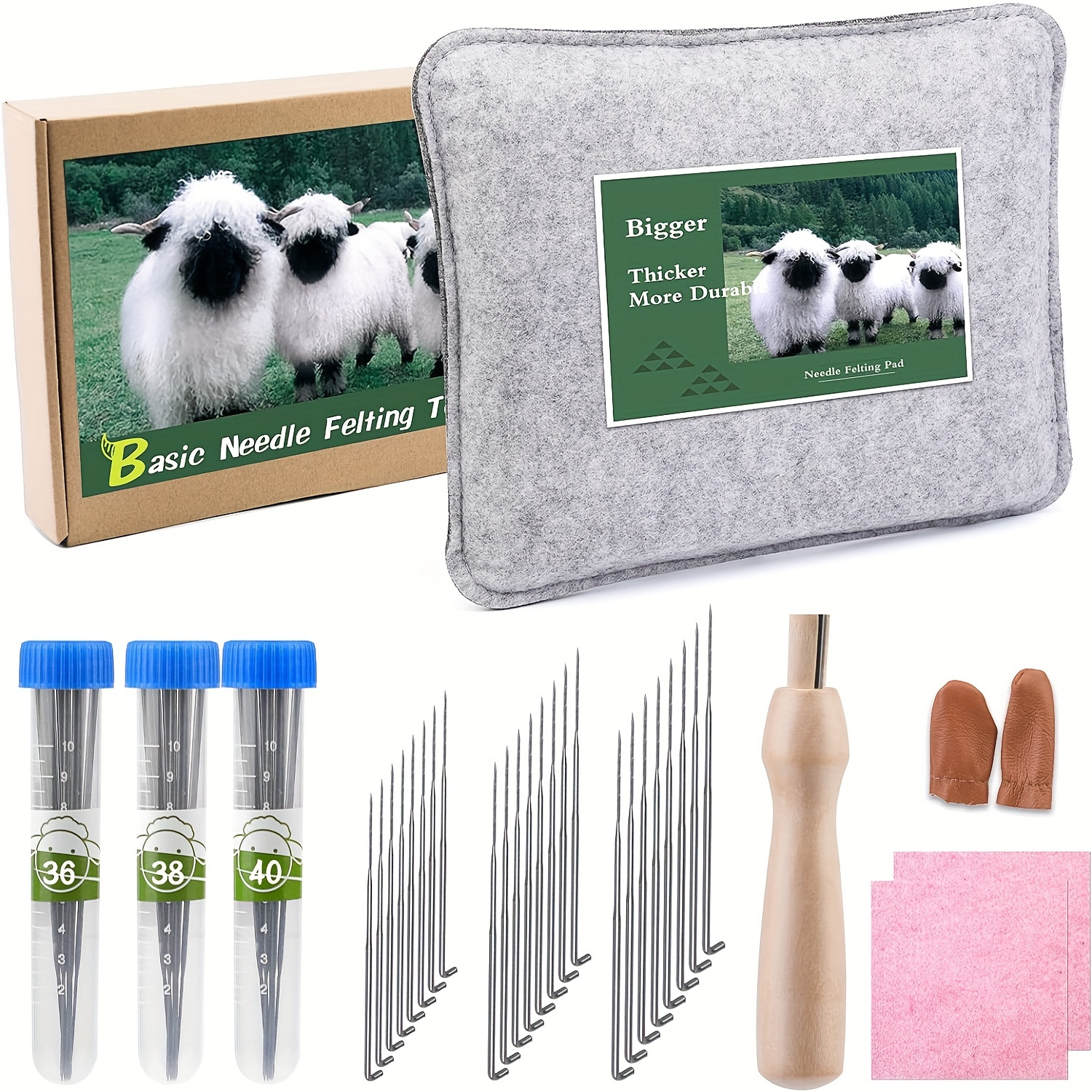 

1set Needle Felting Pad, Grey Needle Felting, Felting Mat, Needle Felting Kit With Felting Needles Wooden Needles Handle Finger Cot For Felting Project 9.84 X 7.87 X 1.38 Inches