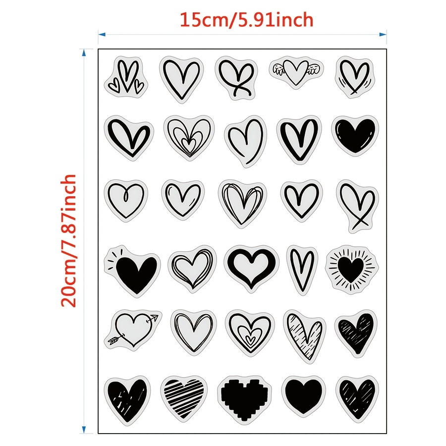 Image of 1pc Of Valentine's Day Stamp With 30 Heart-shaped Designs, Of Transparent Stamps For Planners And Scrapbooks Made Of