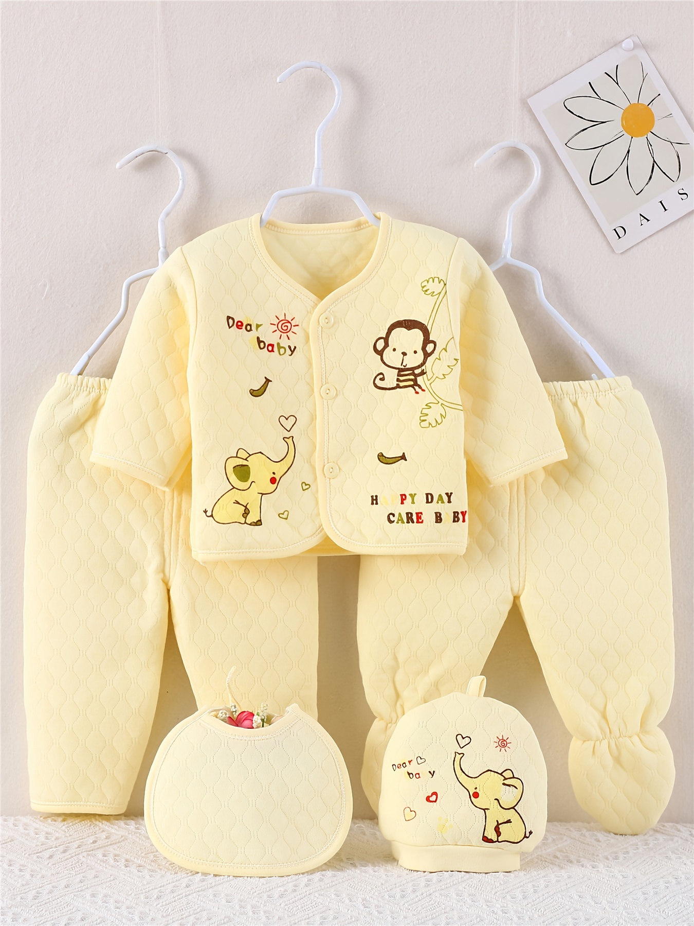 Conjunto de ropa para bebés recién nacidos de invierno 0-3 Traje de  algodón con estampado de elefante y piezas: camiseta