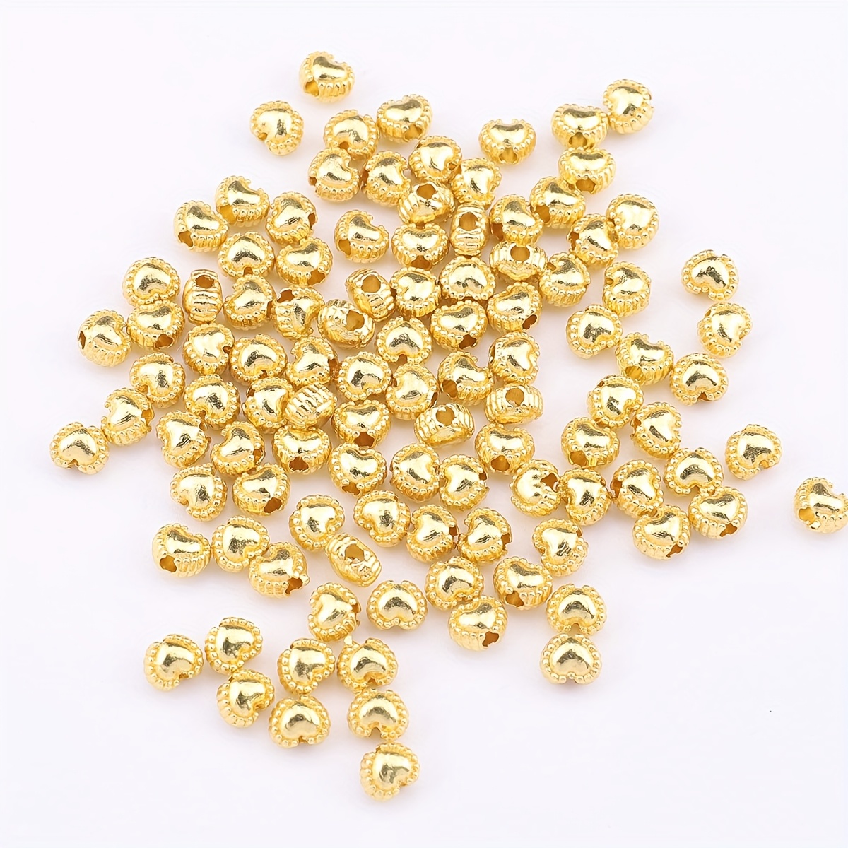 E-shop 100 Stück Mini Herzförmige Zwischenringe - Goldfarbene Legierungsperlen mit Feiner Verzierung für DIY Schmuckherstellung, Armbänder, Halsketten,