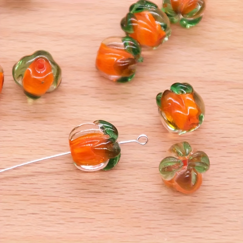 

6pcs Glass Persimmon Beads For Jewelry Making Diy Cute Personality Earrings Necklace Bracelets Handmade Beaded Decors Craft Supplies