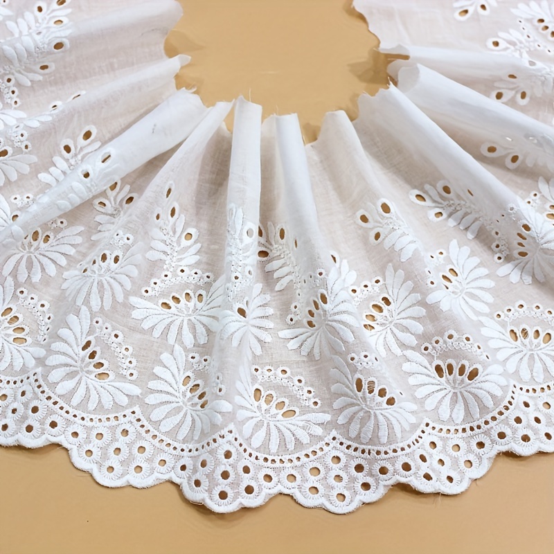 

1 Yard Ivory Hollow Chrysanthemum Embroidered Cotton Lace Fabric - 20cm Wide, Diy Fashion Sewing & Knitting Supplies