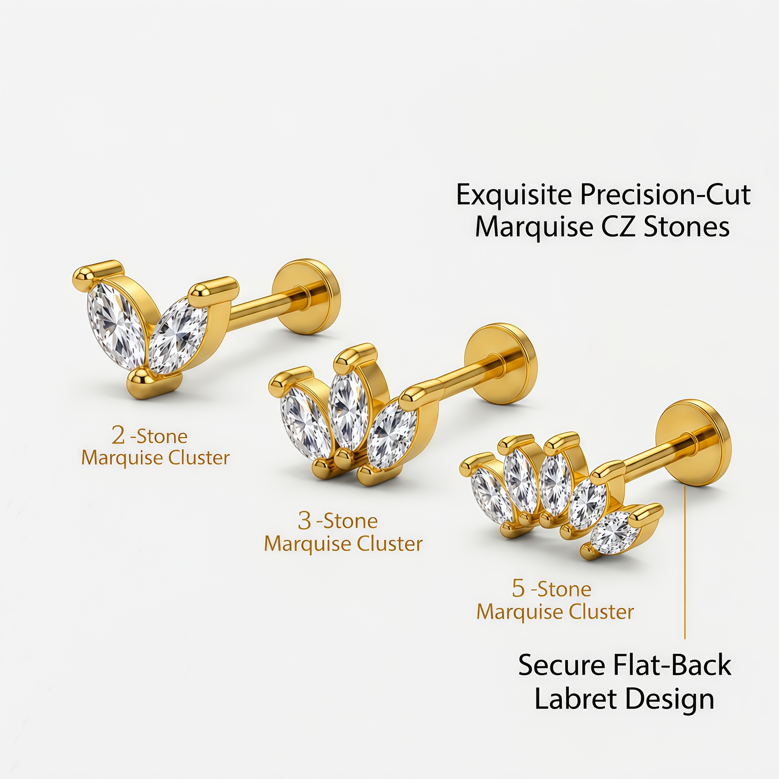 TEMU Women's 3pcs Ear Bone Stackable Earring Set, Hypoallergenic Astmf136 G23 Titanium Alloy Cubic Zirconia Studs, Elegant And Fashionable For Ear