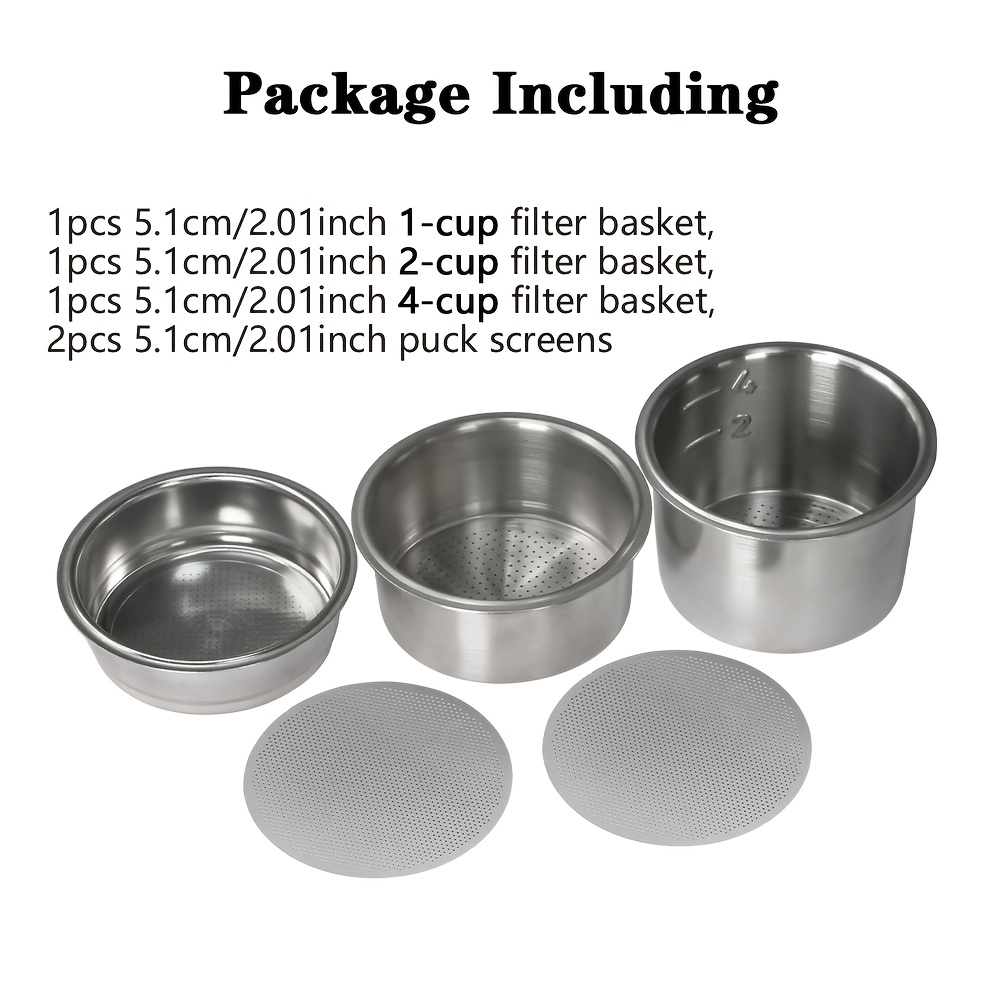 TEMU 3pcs 5.1cm/2.01inch Portafilter Baskets With 2pcs 5.1cm/2.01inch Puck Screens Espresso Filter Basket Espresso Machine Additions
