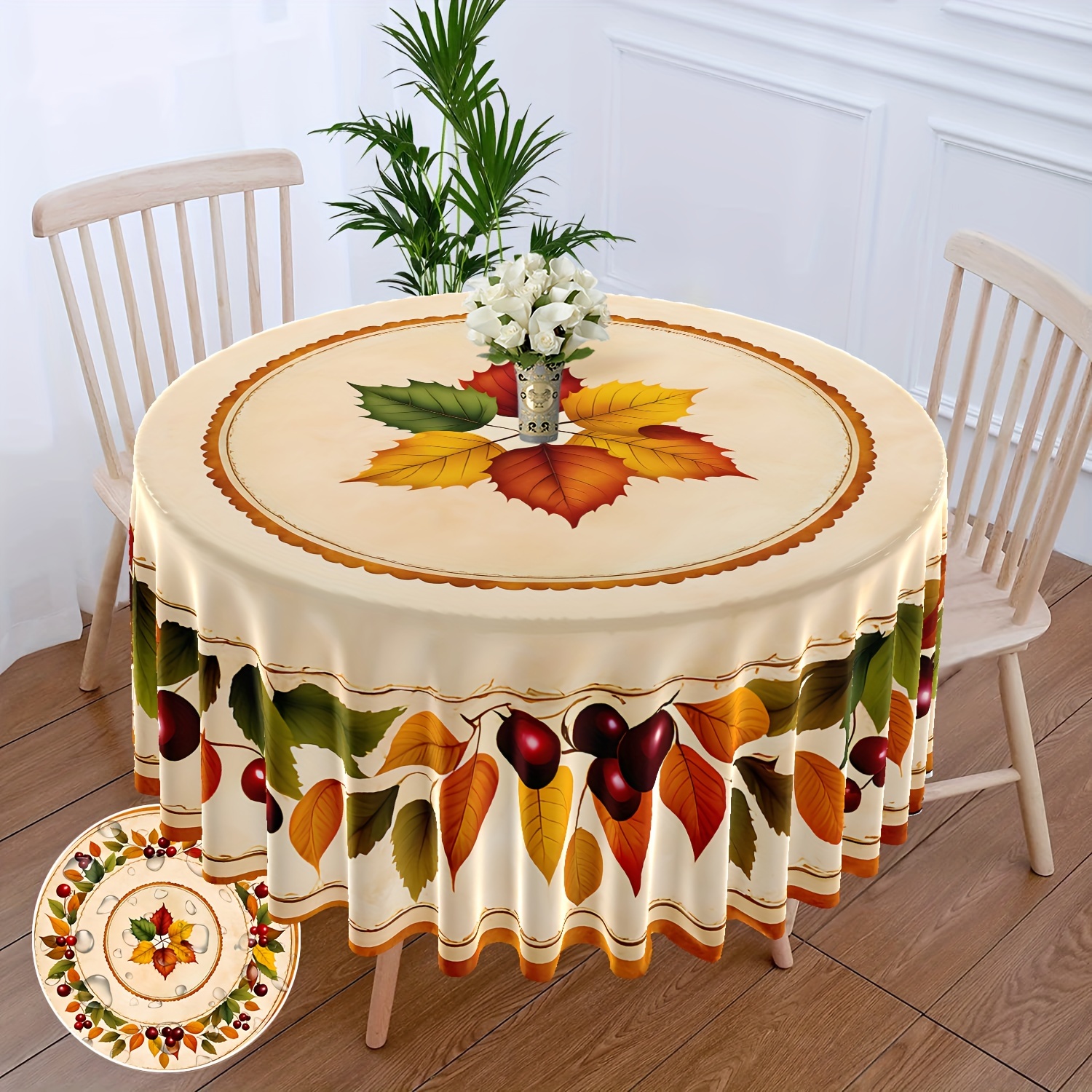 TEMU Autumn Leaves Round Tablecloth - 63