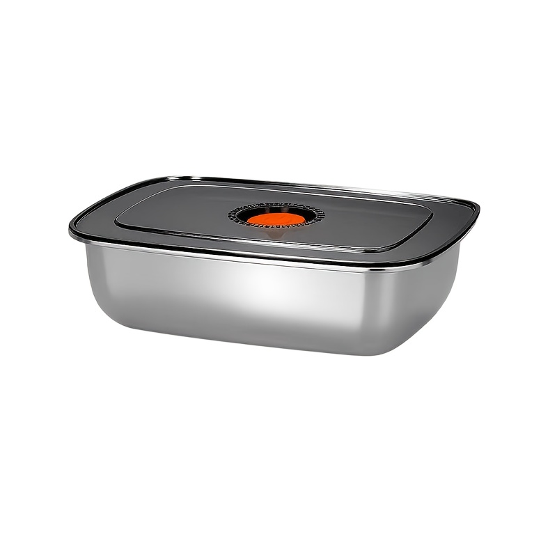 TEMU Rectangular Stainless Steel Food Storage Container With Lid, Large Capacity Sealed Leak-proof Lunch Box, Microwave- Container