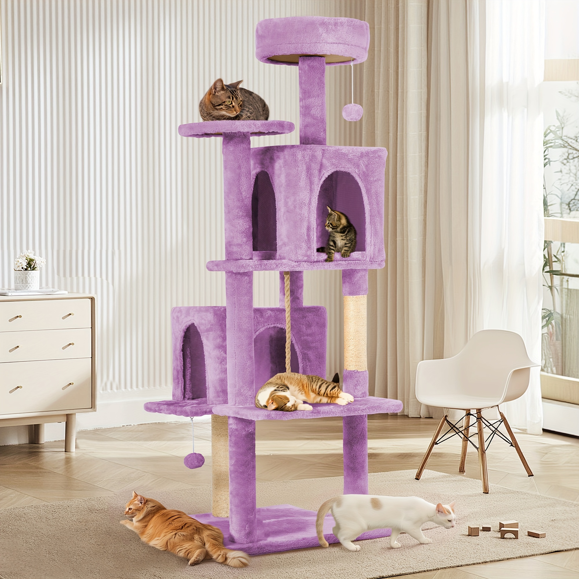 

Tscomon 58.5" Large Cat Tower Cat Tree For Indoor Cats, Multi-level Plush Tall Cat House With Toy, Cat Sisal Scratching Post Cat Furniture, For Bed Room, Living Room, Kitchen