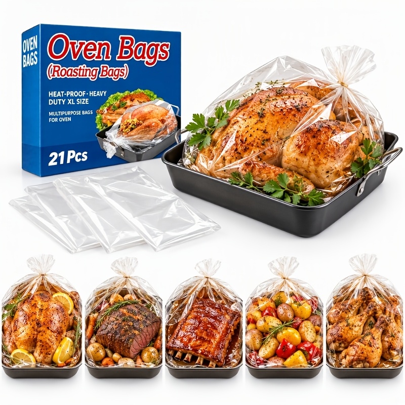 TEMU 21-pack Large For Turkey Chicken Fish Vegetables Meat, Heat-resistant Microwave Cooking Roasting Bags, Kitchen Baking Bags For Wedding Party