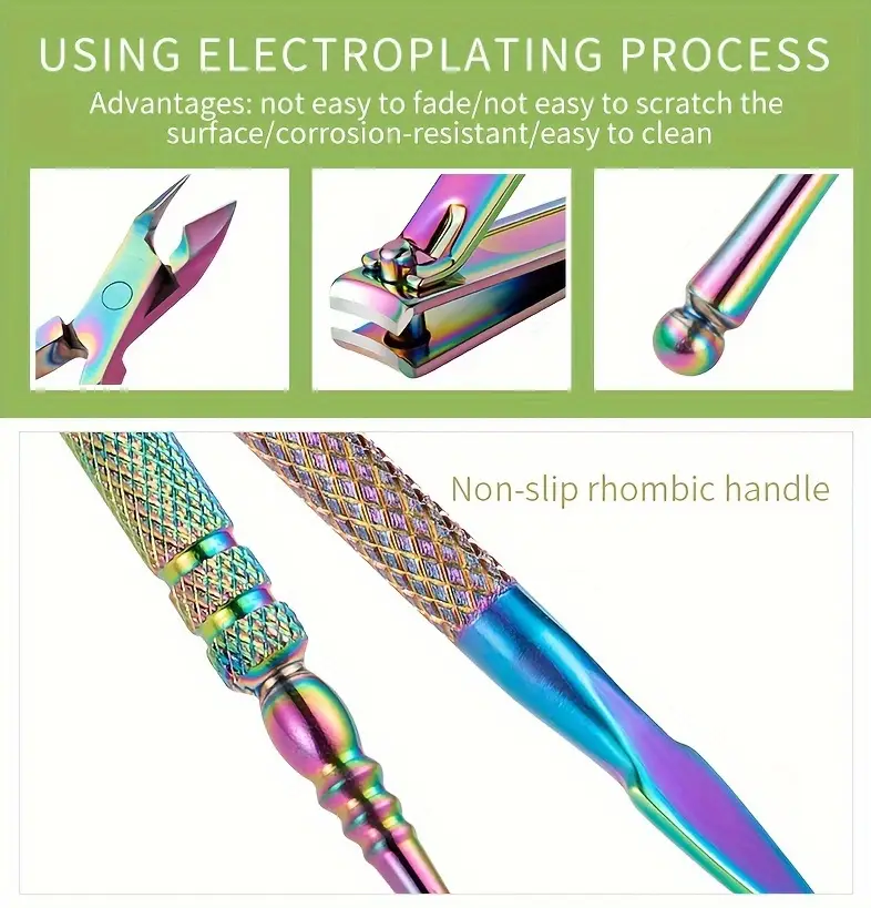 14pcs hypoallergenic stainless steel cuticle pusher and nail file set manicure pedicure tools uv gel polish remover cleaning kit nail tech supplies details 1