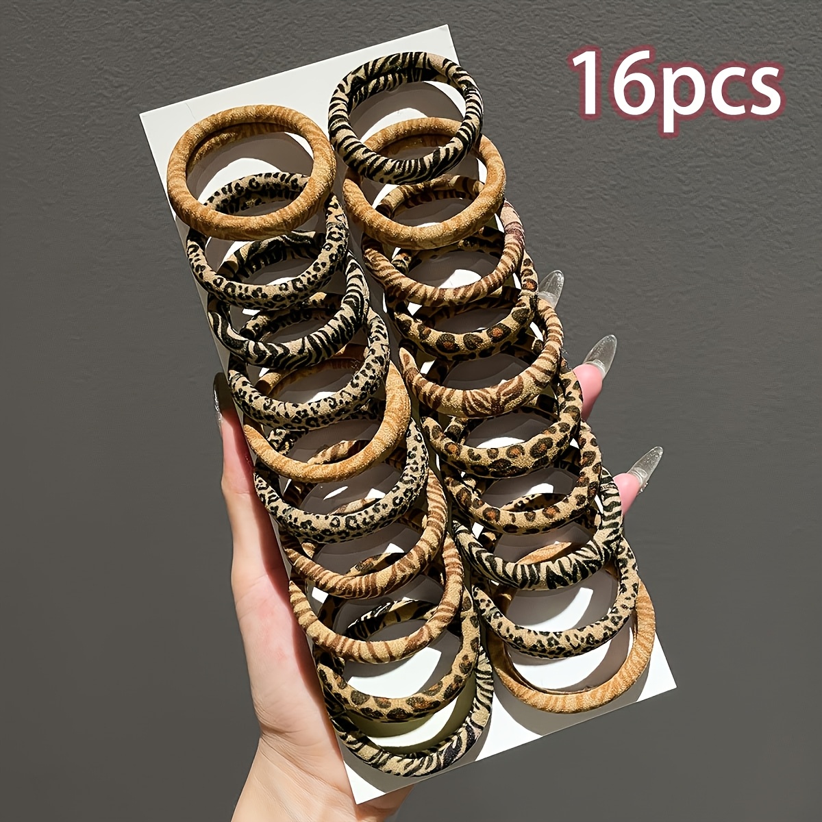 Image of 16pcs/8pcs Random Color, Women's Hair Accessory, Leopard Print Hair Band, Fashionable Retro Hair Tie, ' High-elasticity Thick Hair Band Combination, Suitable For Daily Use, Gift Hair Accessory