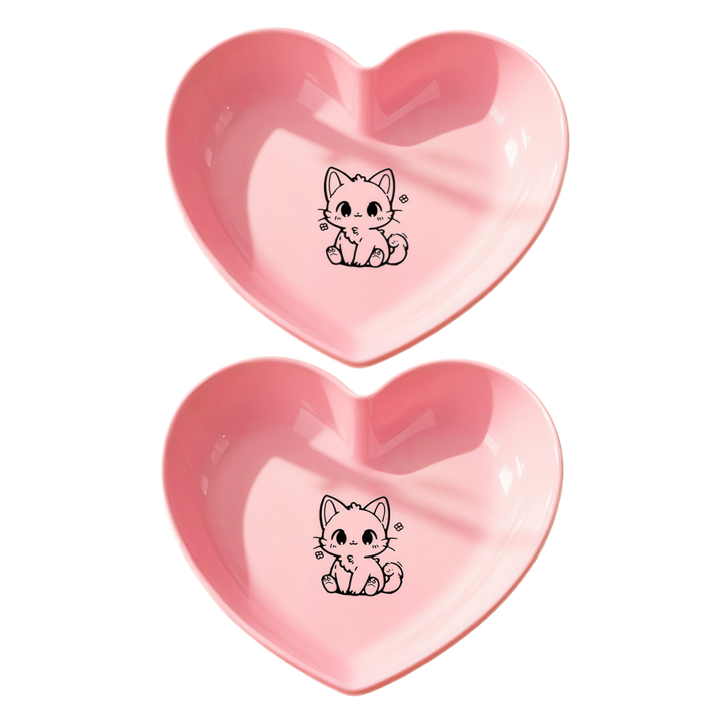Image of 2/4pcs Cute Cartoon Design Anti-slip Plastic Pet Bowls | Light Green With White Edges, Easy To Clean, Ideal For Feeding And Drinking, Plate For Cats And Dogs, Battery-free Operation