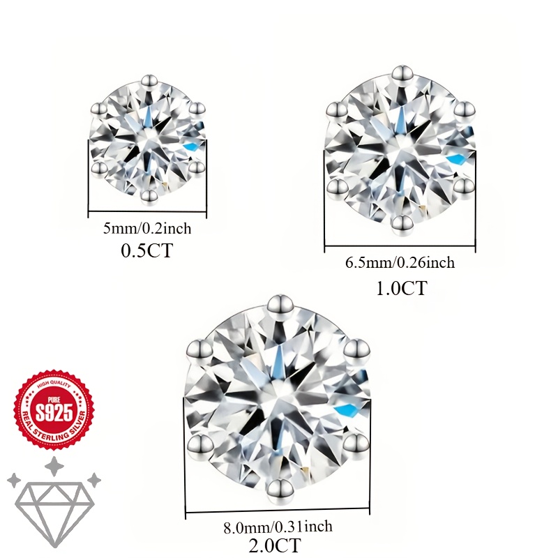 2pcs minimalist s925 sterling silvery sparkling stud earrings 0 5ct 1 0ct 2 0ct size octagon cut   casual attire unisex design ideal gift for men women friends parents or     Product details 3