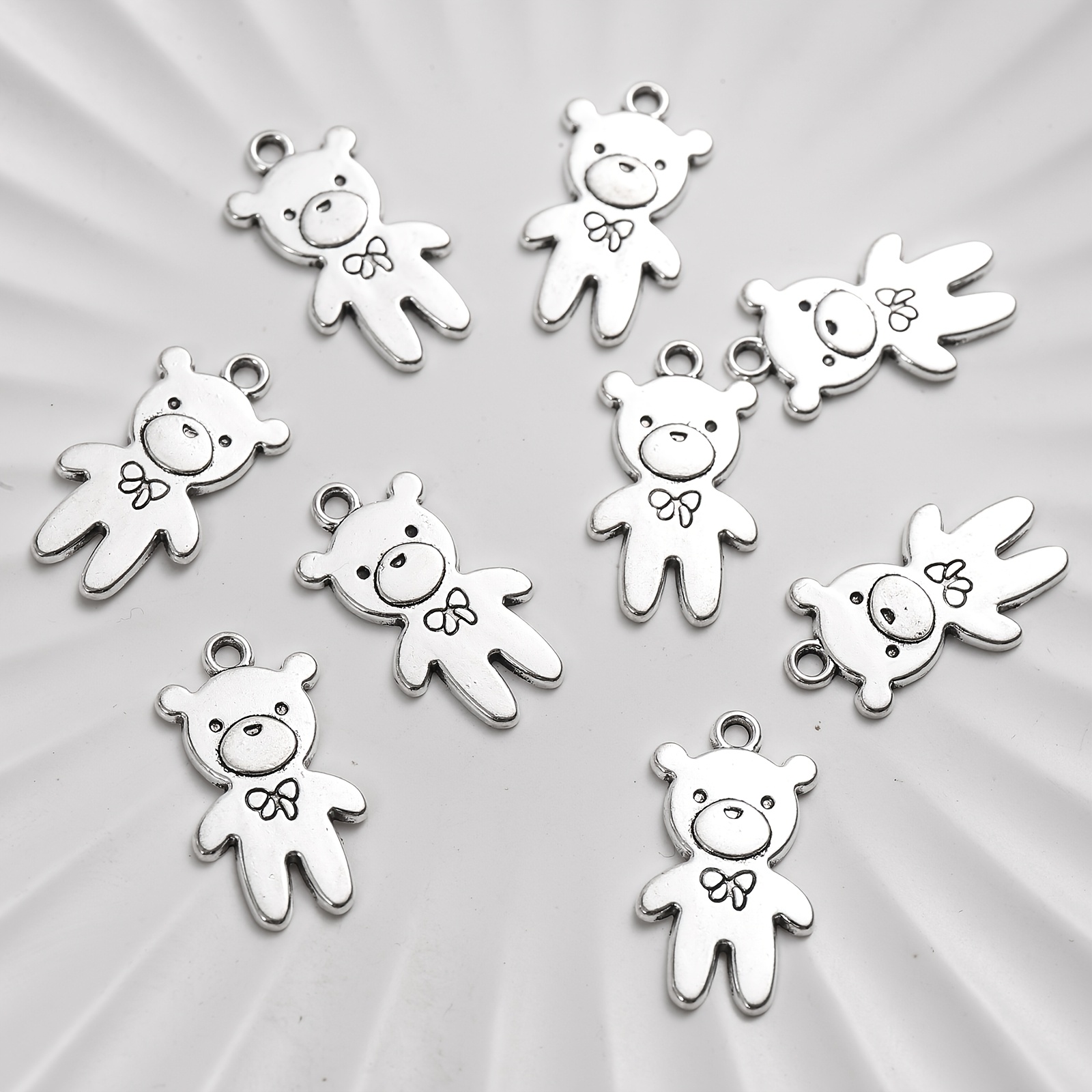 9pc Vintage Minimalist Bow Tie Bear Pendant Set, DIY Gift