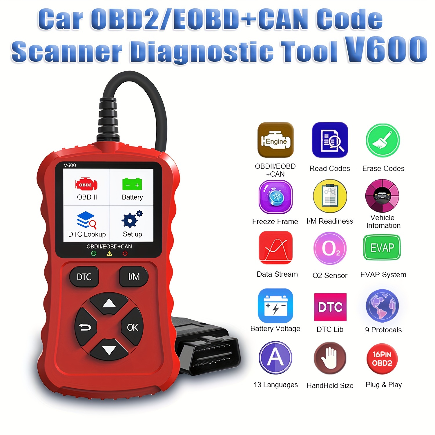 Obd2 Reader Diagnostic Tool Obdii Car Code Scanner Check - Temu