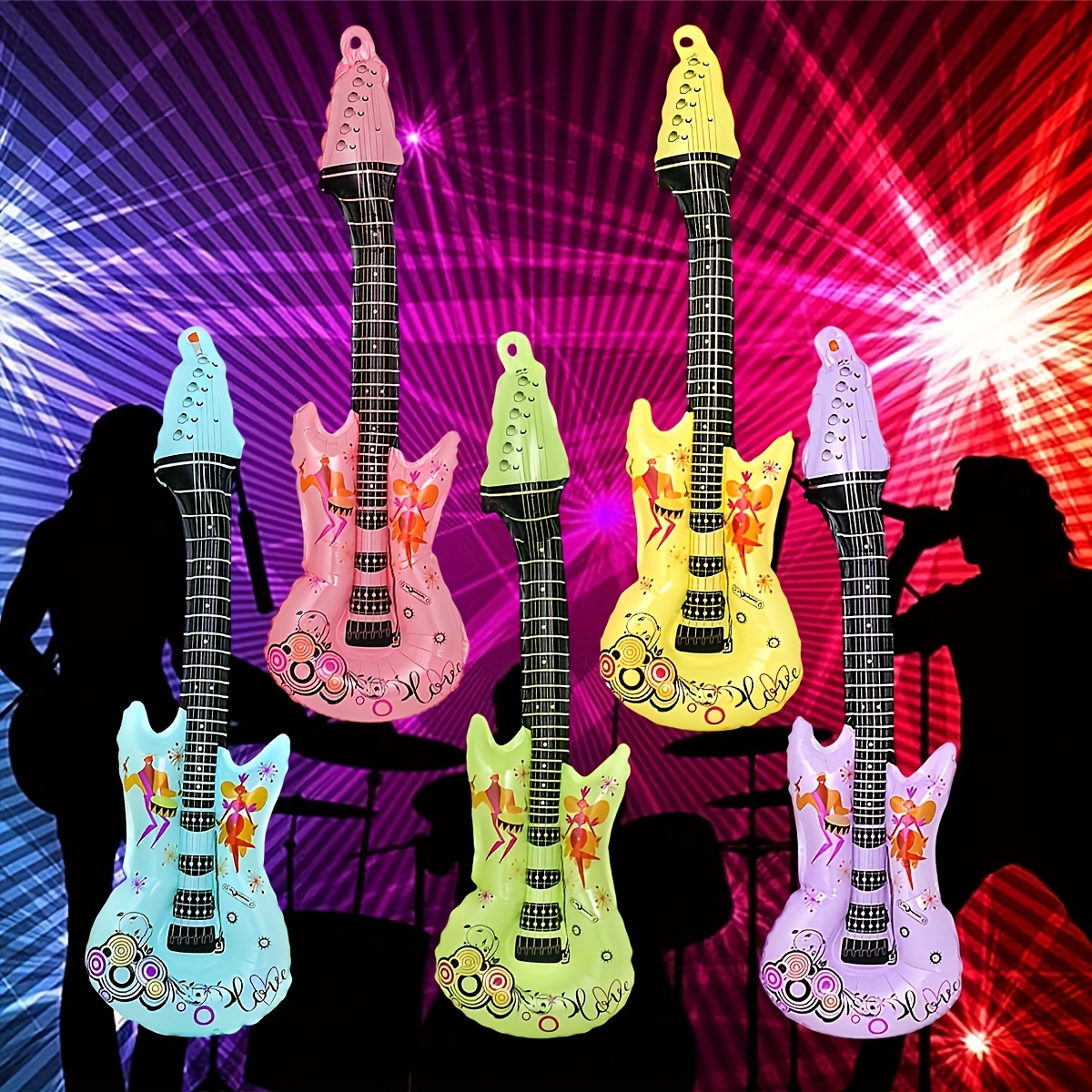 

5pcs Rock Guitar Balloon Set - Disco Music Theme Party Decorations - Camping Theme Party Decorations - Graduation, Wedding, Birthday, Decorations - Suitable For 14 And Up - Aluminum Film Material