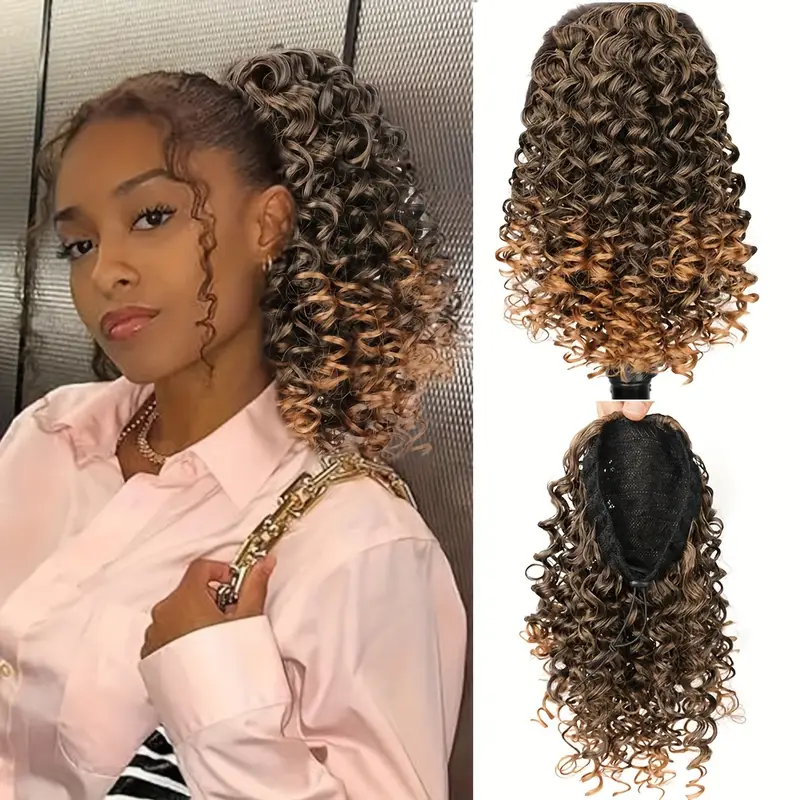 30.48 cm drawstring ponytail extension for women short synthetic curly ponytail extension pony tails drawstring hair pieces for daily use details 3