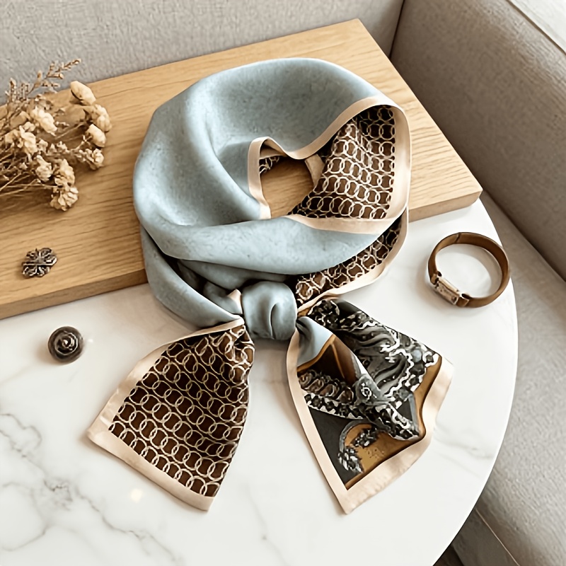 TEMU 100% , Blue Print, European Court Style, Middle Eastern, Spring/summer Necktie, Lightweight Neck Wrap, , Elegant Scarf
