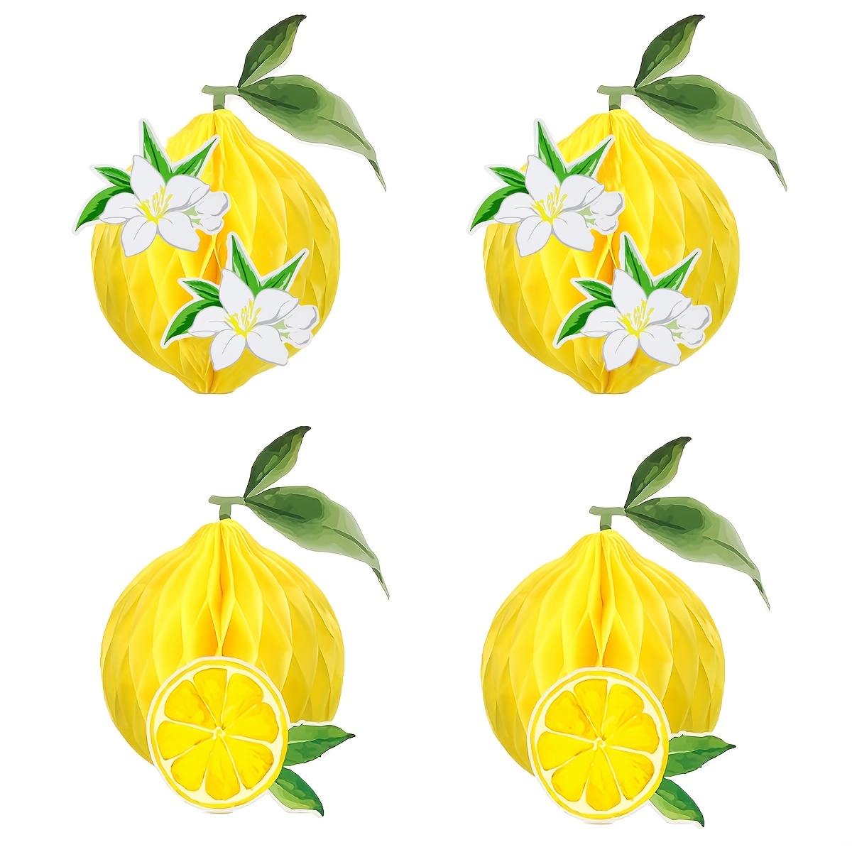 4pcs Lemon Honeycomb Centerpieces Honeycomb Balls Lemon Party Favors Tissue Paper Honeycomb Tabletop Lemon Table Decors For Shower Party Wedding Fruit Party Decorations,for Christmas, Halloween