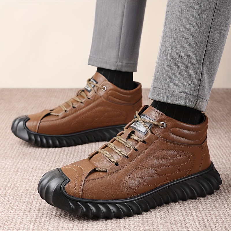 Botas de nieve para hombre de goma antideslizante, soporte de tobillo  con cordones, plantilla acolchada Zapatos de invierno negros para hiel