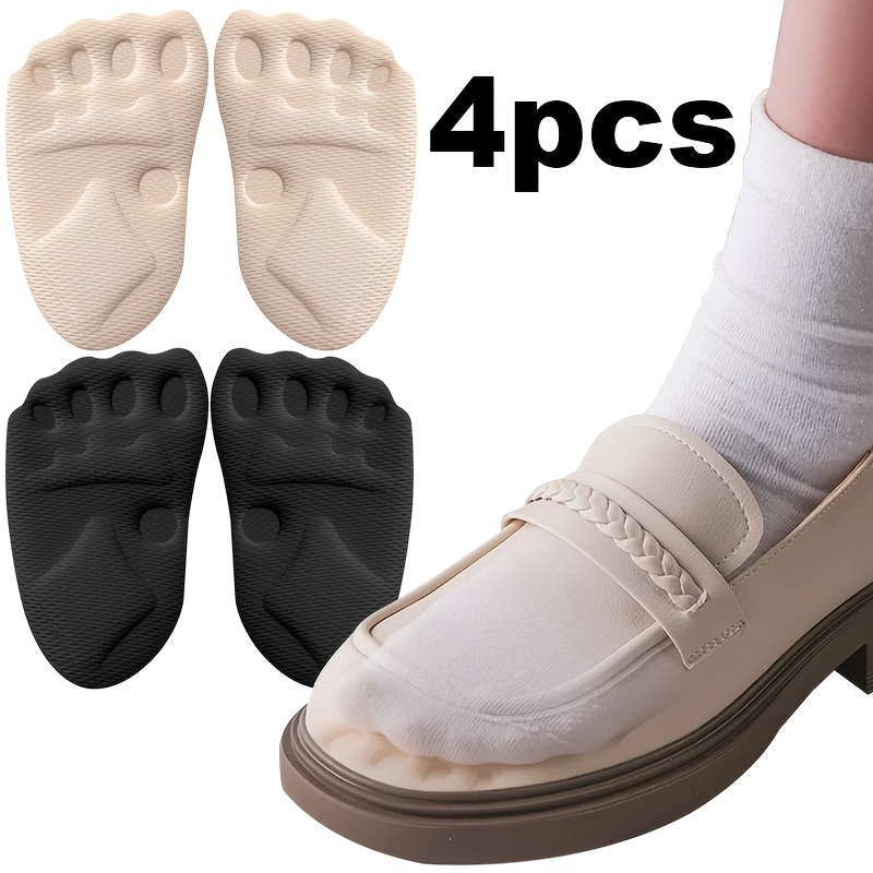 TEMU 4pcs Self-adhesive Anti-slip Ball Of Foot Shoe Insoles, Beige And Black, Hypoallergenic Polyester Fiber Insoles, Shock-absorbing, Cushioning,
