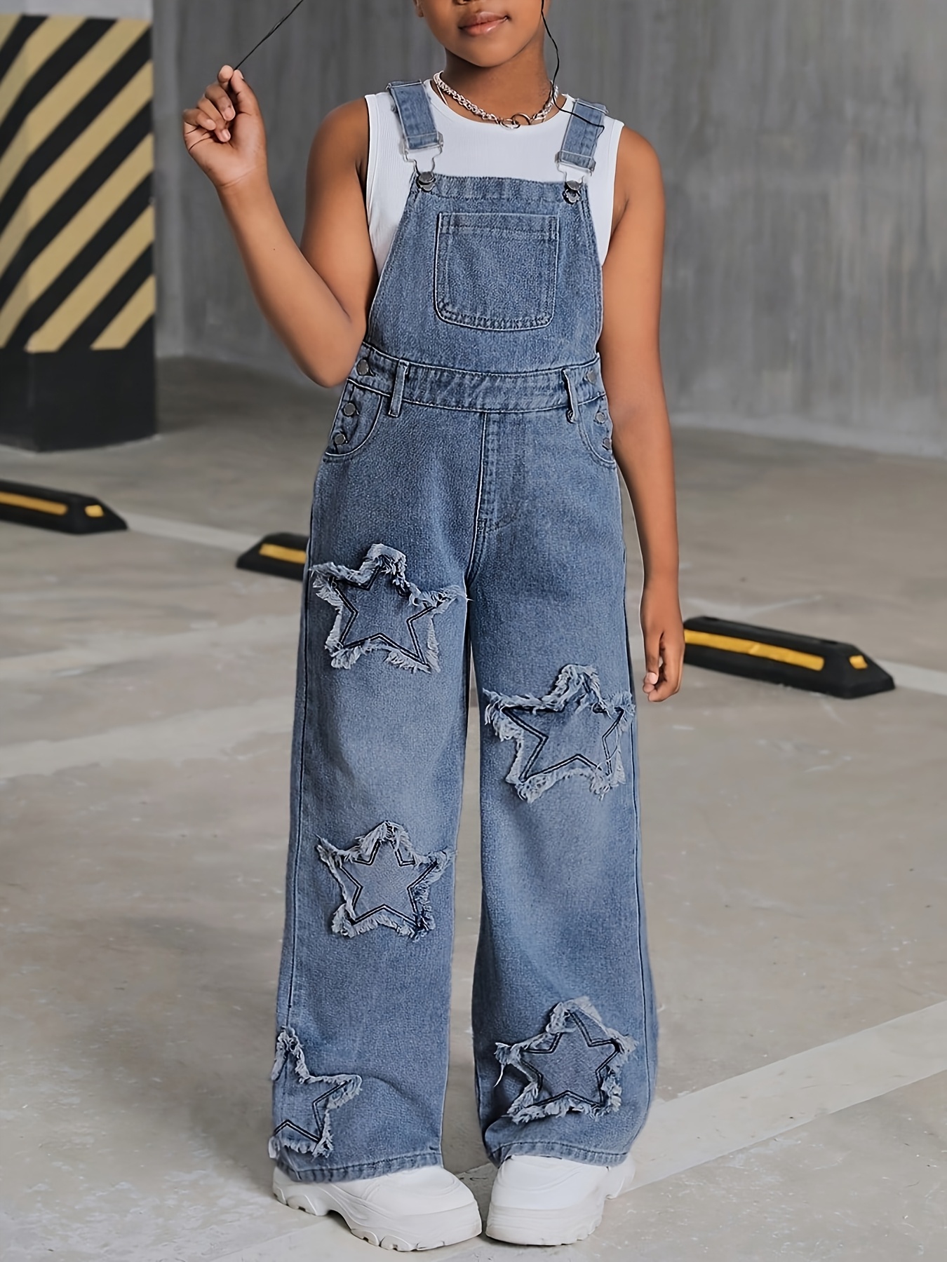 HEY+JEANS Girls' Y2* Distressed Denim Jumpsuit Oversized Loose Fit Long  Pants with Pockets, Washed Jeans for Everyday Special Occasions,