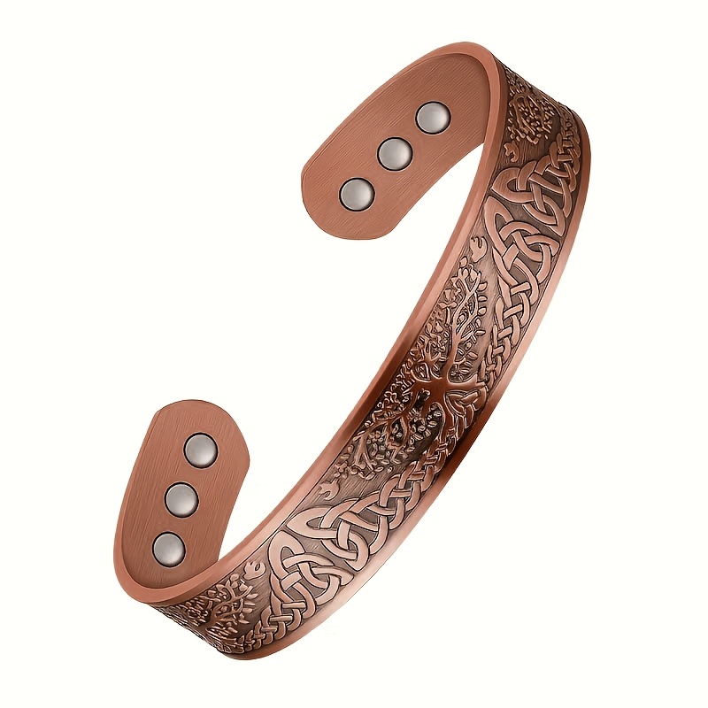 TEMU 1pc Pure Copper Magnetic Bracelet With Tree Of Life Engraving And 6 Magnets - An Elegant Bangle For Daily Wear, Jewelry, Spiritual Accessory,