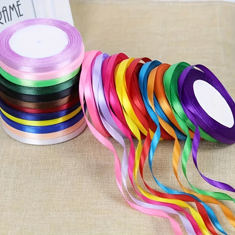 TEMU 12 Rolls Random Color Fabric Ribbon Satin, Ribbon Rolls Satin Roll, 25 Yard/roll, Total 300 Yards, Gift Packaging Satin, Holiday Party
