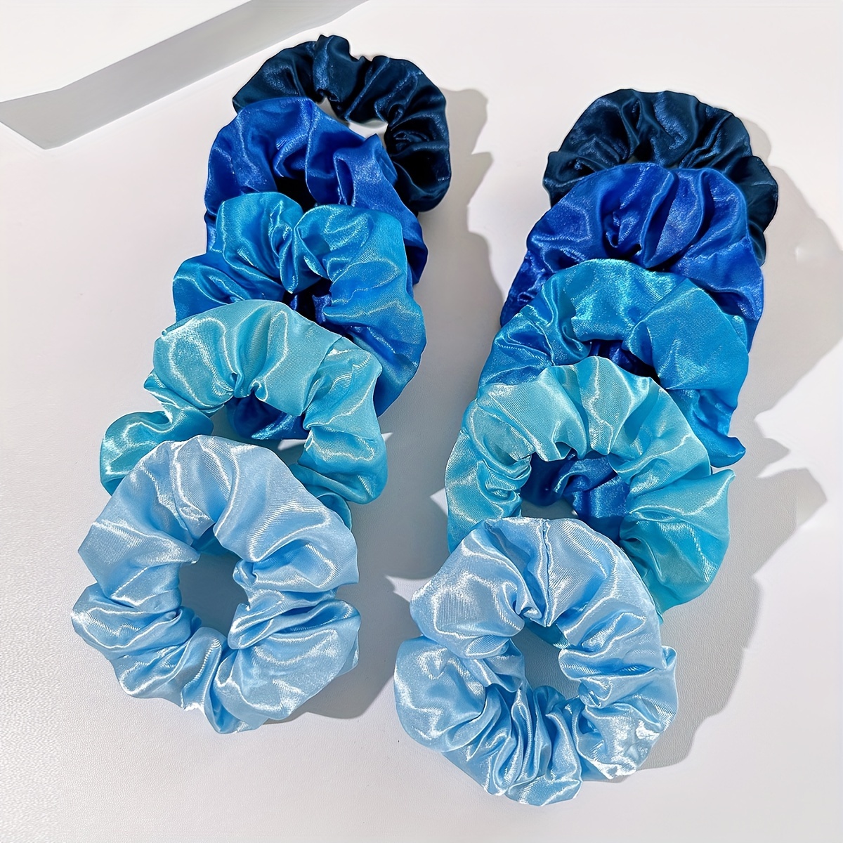 

Set Of 10 Elegant Minimalist Imitation Silk Scrunchies In Assorted Shades Of Blue, Solid Color Hair Ties For Women And Teens - Soft, Comfortable, And Hair-protective Hair Rings For Daily Wear