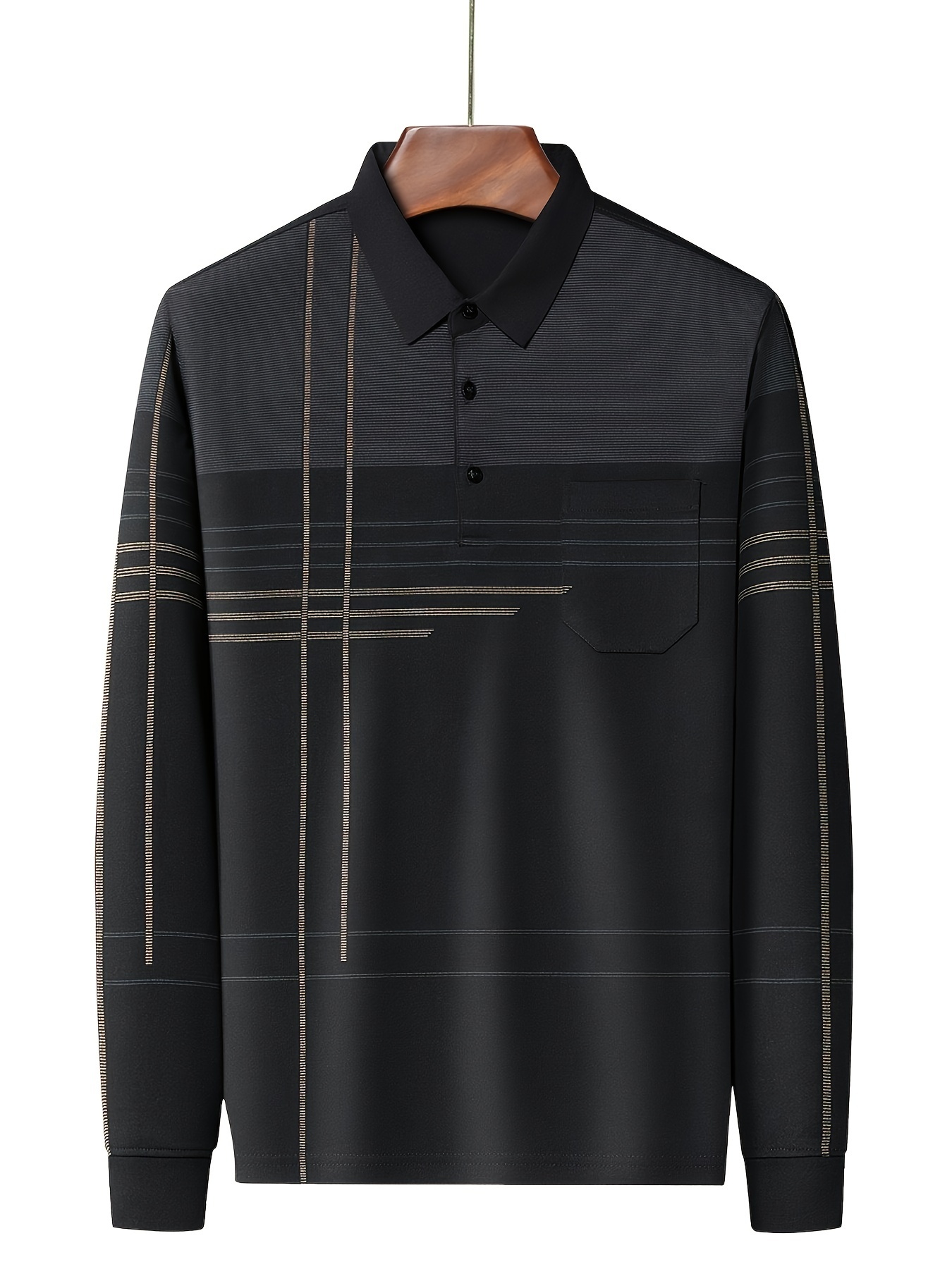 chemise à rayures vintage pour homme avec poche - respirante, manches longues, détail bouton pour le golf & activités air Détails du produit 29