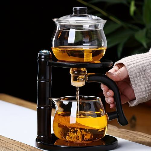 glass semi automatic tea set lazy drip teapot magnetic water diversion rotating cover bowl semi automatic glass teapot heat resistant tea set perfect of holiday gifts