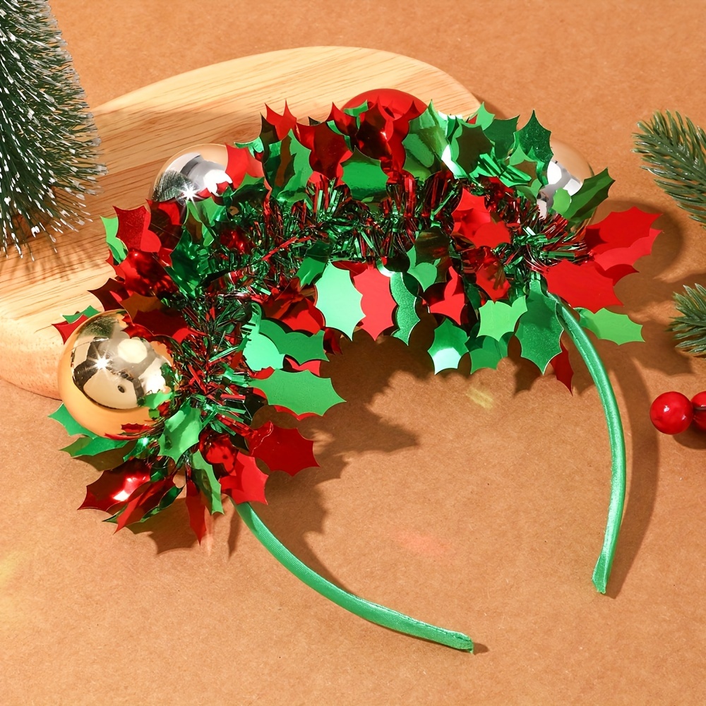 Image of 1pc Christmas Headdress - Christmas Ball With Red And Green Ribbon Elements - Seasonal Hairband: Christmas Headbands - Festive Christmas Headband: Statement Accessory