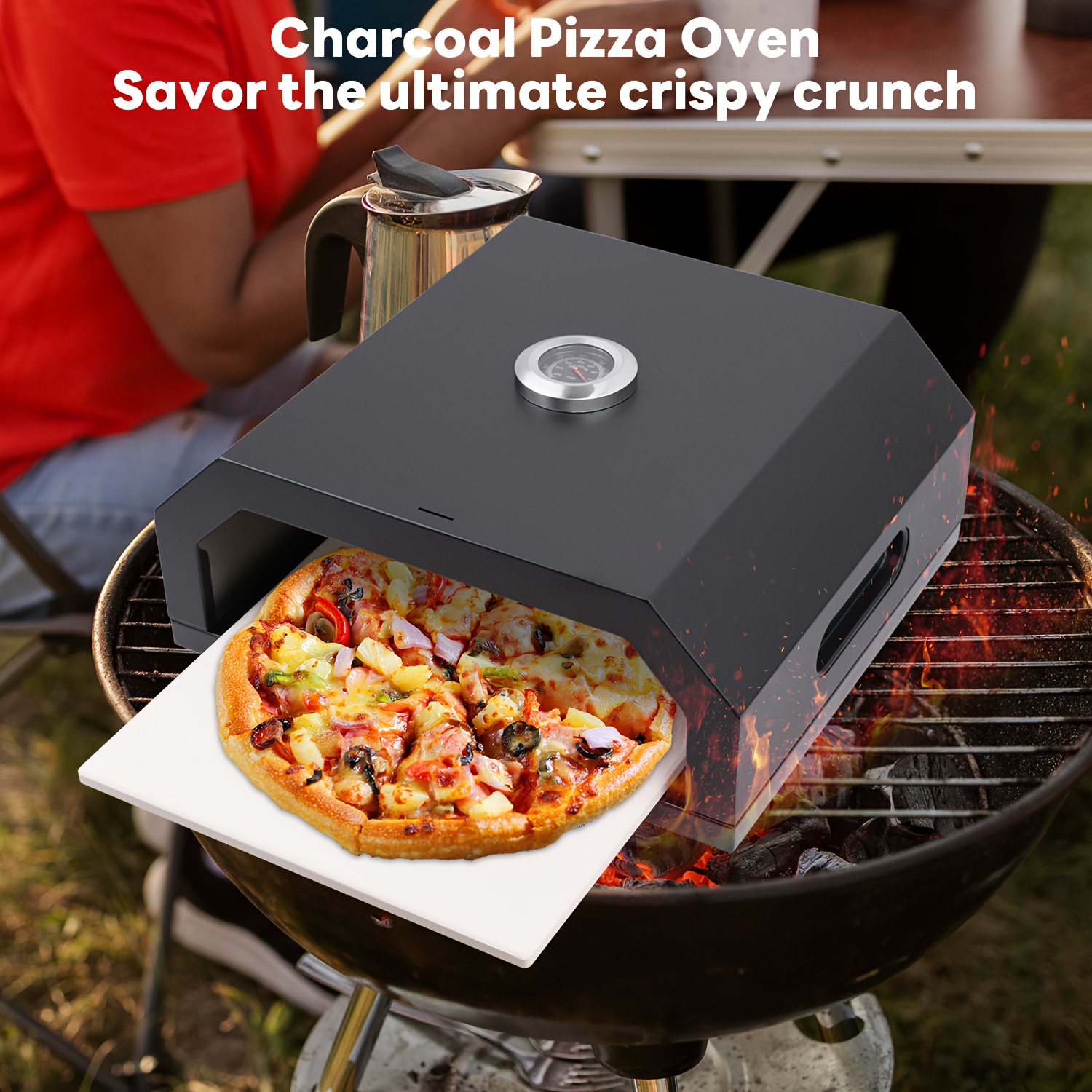 Portable Outdoor Pizza Oven with Temperature Control Ceramic Lined,  Stainless Steel Construction, Ideal for 12-Inch Pizzas Backyard, Ca