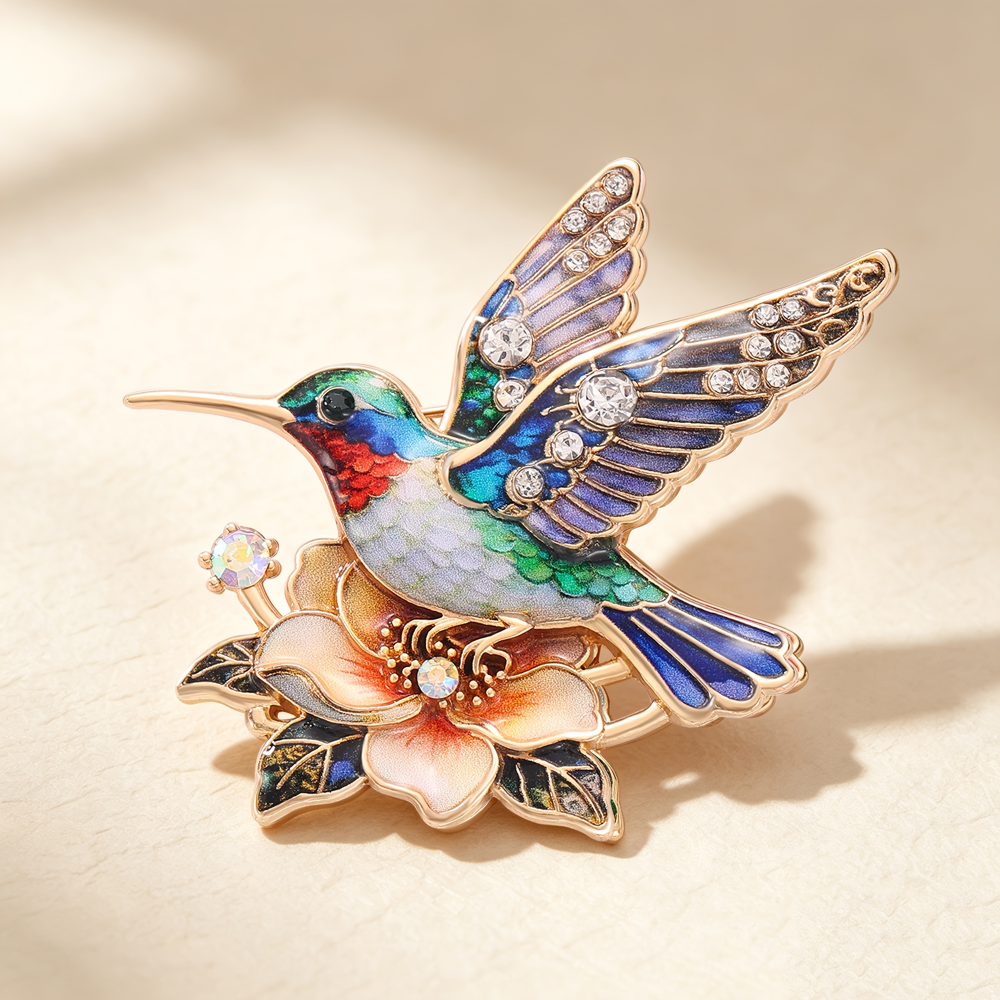 TEMU Enamel Hummingbird Floral Brooch, Rhinestone Bird-shaped Pin, Suitable For Coats And Dresses, Ideal Gift For Her