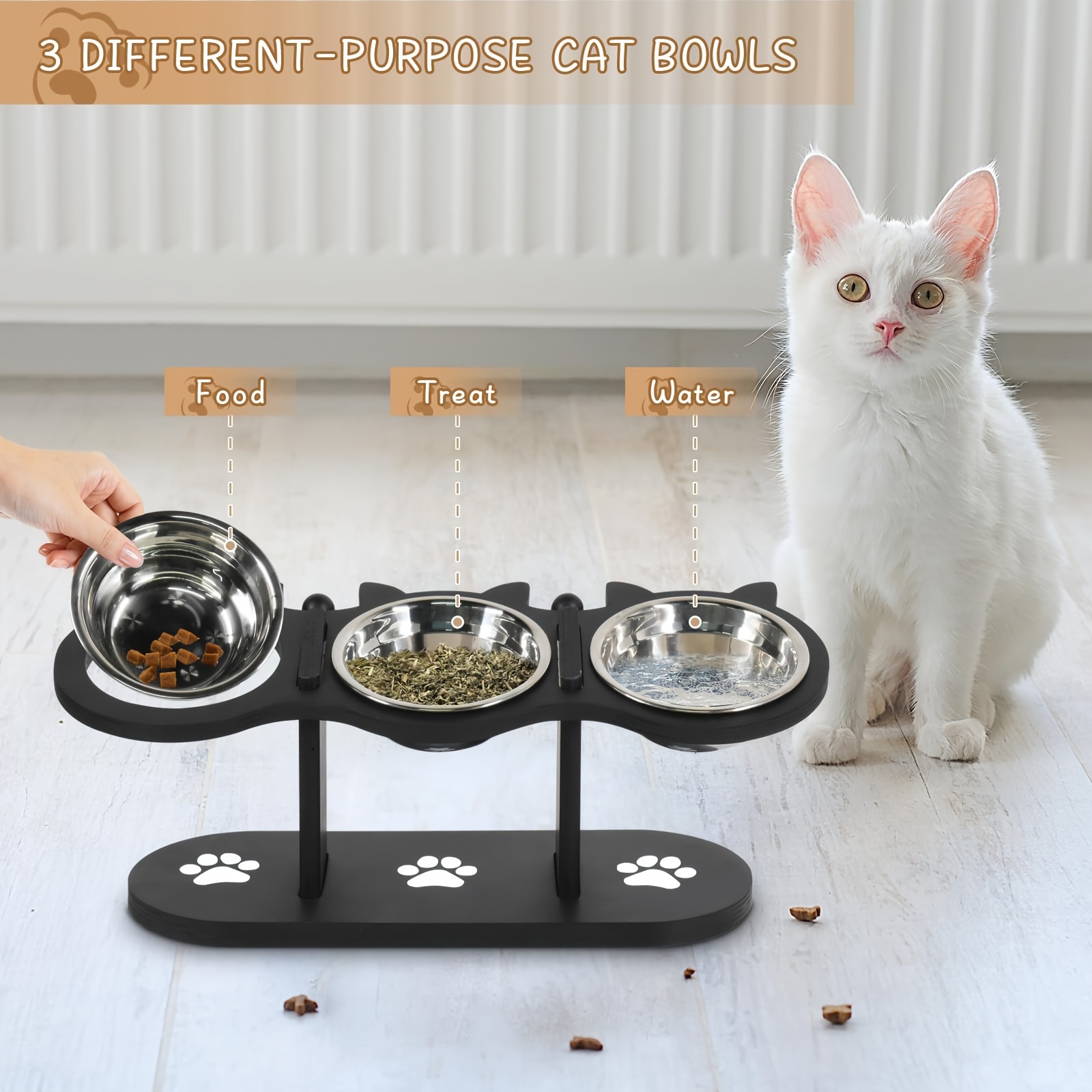 

Elevated Cat Bowls Cat Bowls, 15° Pet Bowls Small , Stand Feeder Bowls Stand 3 Steel Bowls