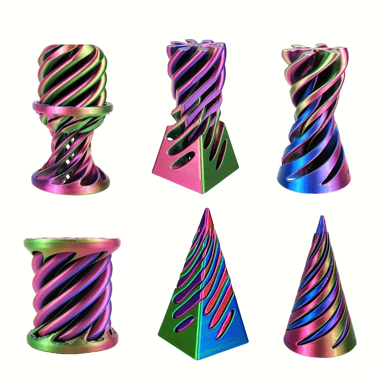 TEMU 3pcs 3d Printed Spiral Relax Fidget - Twistable Cone Finger Spinners For Anxiety & Focus, Light , Durable Desk Decor For Office & Home, Creative