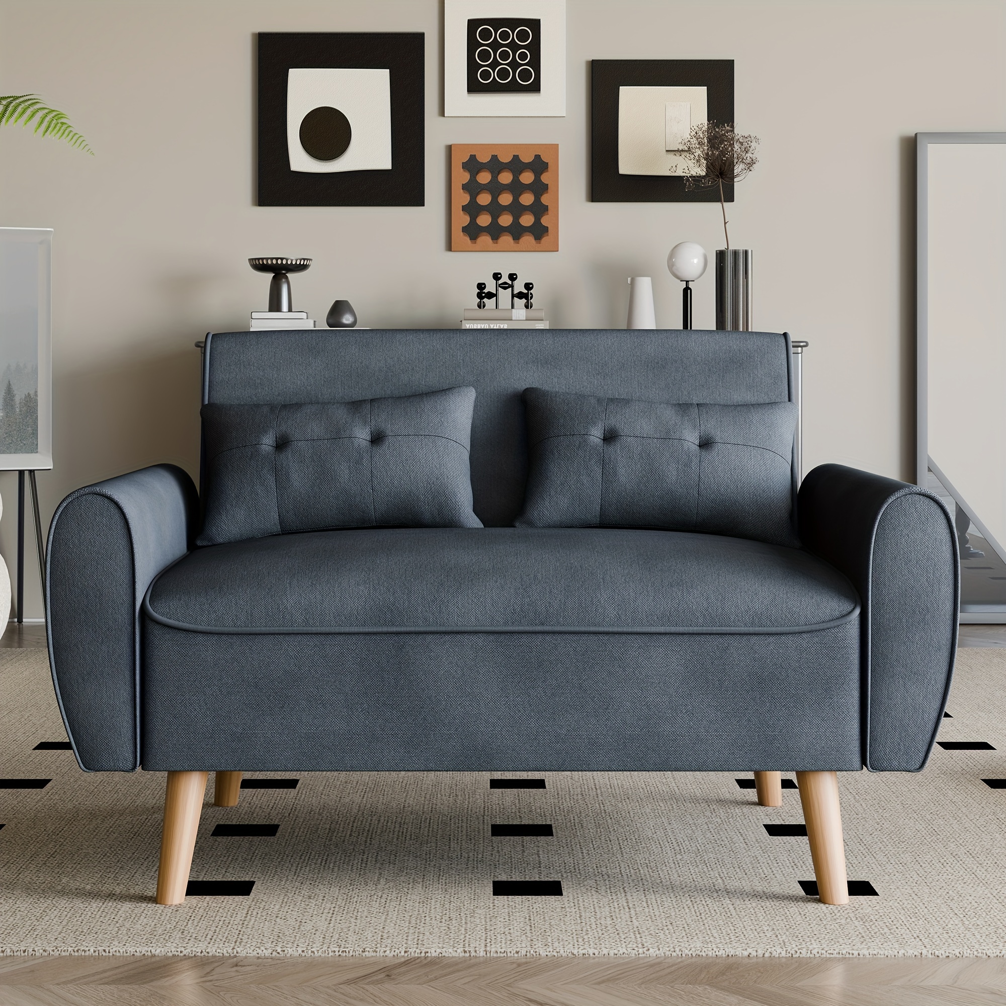 

Sunlei 47" Small Modern Loveseat Sofa, Mid Century Linen Fabric 2-seat Couch Tufted Love Seat With Back Cushions And Tapered Wood Legs For Living Room, Bedroom And Small Space (dark Gray)