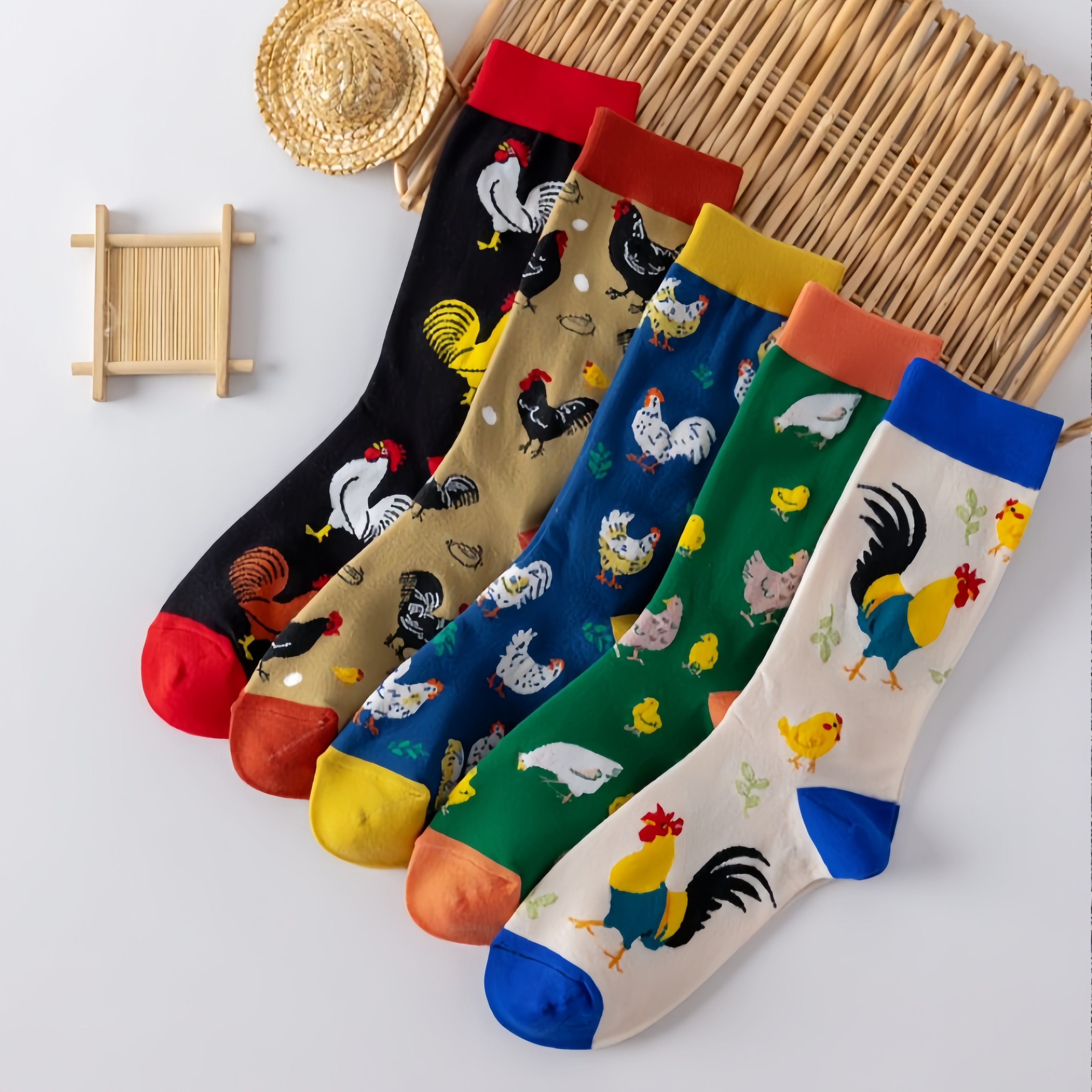 TEMU 5 Pairs Of Fashionable And Trendy Beautiful Chicken Pattern Print Women's Socks, Lightweight, Soft And Comfortable Socks With Elastic Feet,