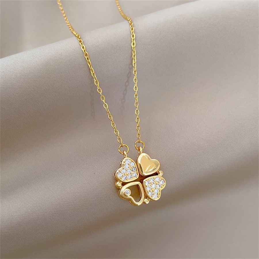TEMU 1pc Of Fashionable Multi-element Style Heart-shaped Pendant Necklace, Exquisite Copper Micro-inlaid Synthetic Synthetic Zircon​​ Jewelry,