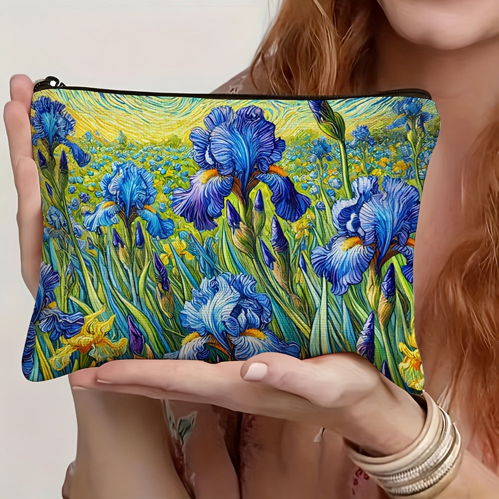 TEMU Trousse de maquillage avec d' et violets , une trousse de toilette légère à fermeture éclair pour femme, un sac de voyage pour articles de