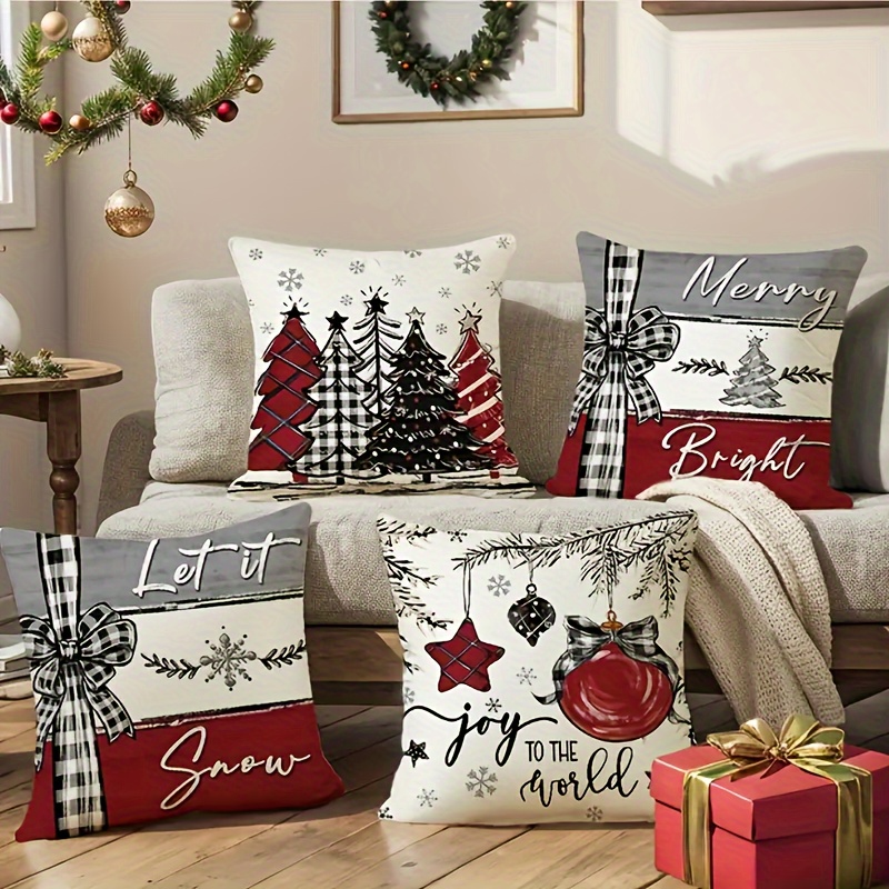 

Christmas Set Of 4, Hypoallergenic Zippered Polyester , , Decorative For