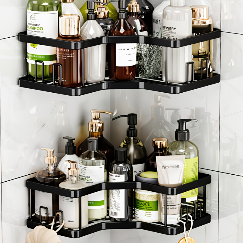 2pcs Shower Caddy Set, 90 Degree Corner Storage Shelf, Adhesive Wall Mount Hanger, Multifunctional Organizer, Decorative Bathroom Additions